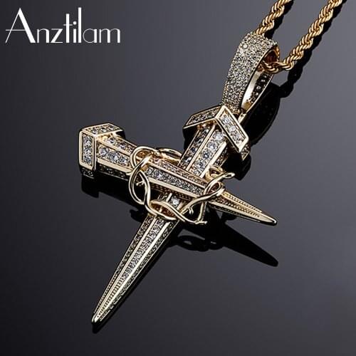 Hip Hop Bling Iced Out Rivet Cross Necklace Pendants Paved Zircon Punk Goth Necklaces For Women Men Jewelry Free Shipping