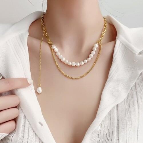 Korean Fashion Natural Freshwater Pearl Necklace for Women Punk Goth Double Layer Chains Choker Collar Kpop Jewelry Streetwear