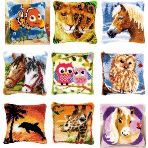 Animal Carpet Embroidery Pillow Knoop Pakket Needlework Set Latch Hook Cushion Button Package Decor