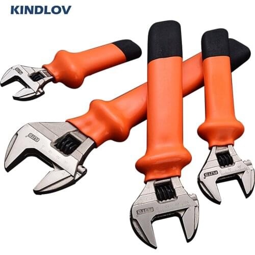 KINDLOV Adjustable Wrench 6/8/10/12 Inch Large Opening Spanner Insulated Key Set Rubber Handle For Electrican Repair Hand Tools