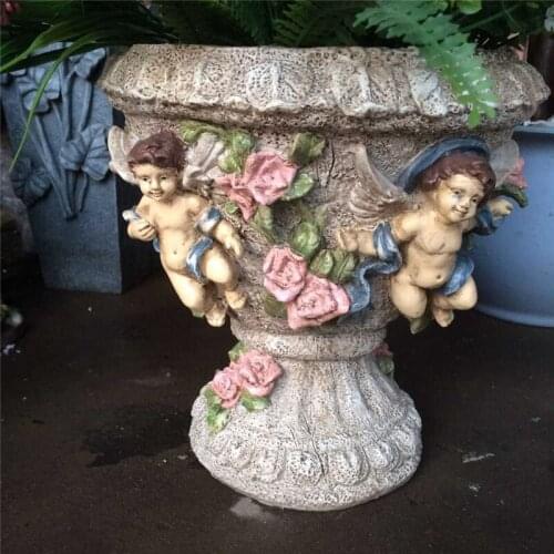 RETRO VASE STATUES 3D CUPID FLOWER POT ROMAN PATTERN FLOWER GRASS FAIRY ANGEL SCULPTURES DECORATION GARDEN VASE CRAFTS R1246