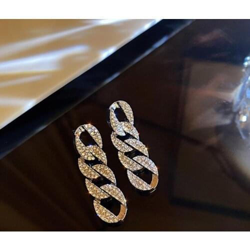 Luxury Long Chain Diamond Pendant Ladies Earrings Crystal Big Earrings Wedding Party Jewelry 2021 New