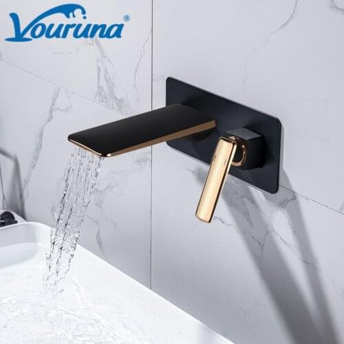 VOURUNA Wall-Mounted Bathroom Faucet Rough-in Valve Included Rose Golden&Black&White 2-Hole Sink Mixer Tap Set for Wash Basins