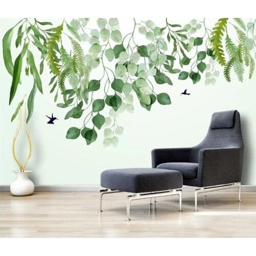 Modern Nordic wall paper Small fresh green watercolor leaves Hand painted HD background papel de parede 3d wallpaper