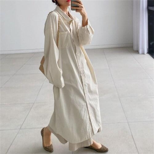 Loose large size shirt dress fashion show thin BF leisure students sunscreen cardigan over the knee long2105101