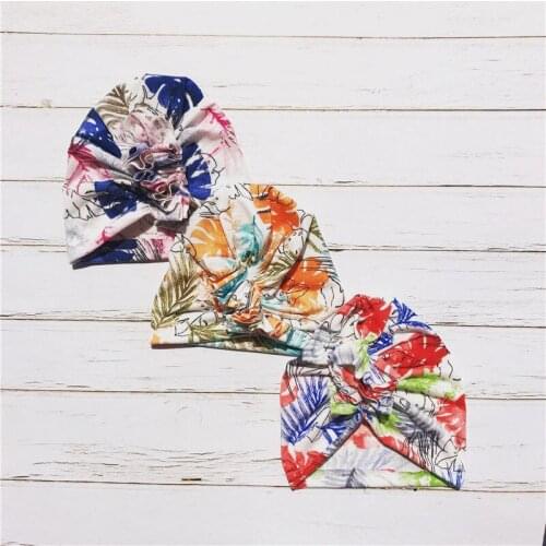 Baby girls Knot turban Top Knot Bohemia Hat Kids Flower beanie Child cotton jersey Girl raw edged cap Unprocessed edges H255S