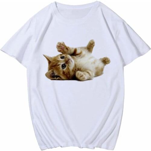 Funny Tshirts Females 2020 Summer Short Sleeve White Top Casual Cute Cat Dog Graphic T-shirt Korean Harajuku Tee Shirt Women