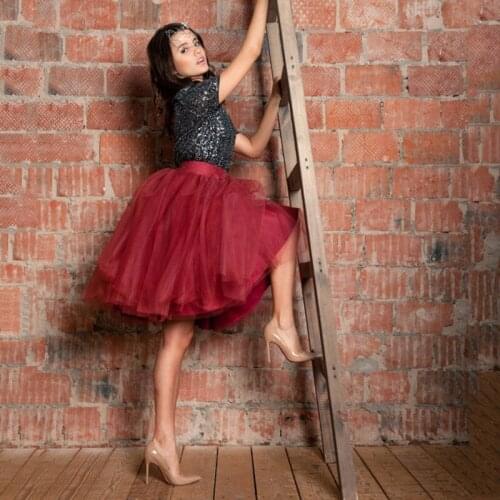 Dark Wine Red Midi Tulle Skirts Women 2018 Zipper Knee Length Custom Made Bridesmaid Tulle Skirt Female Autumn Bottoms