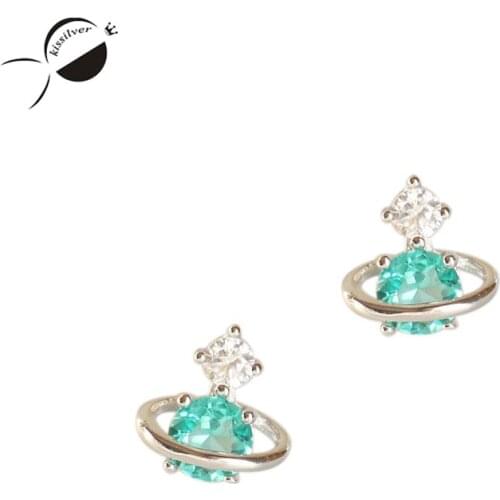 New Style 925 Sterling Silver Earrings Blue Crystal Real Earrings Women Fashion Exquisit Female Accessories Jewelry Stud Earring