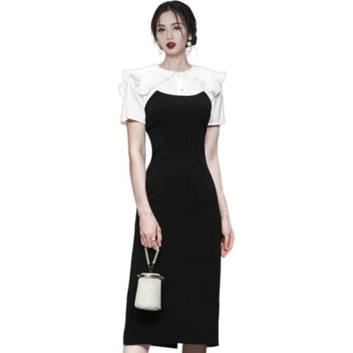 Black office tight Dress one piece korean ladies Summer Sexy cabaret party ruffle Dresses for women