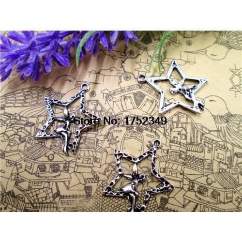 15pcs--Fairy Charms Antique Silver Intricate and Dainty Sitting in Star, Lovely Angel On the Star Charm Pendant 30x24mm