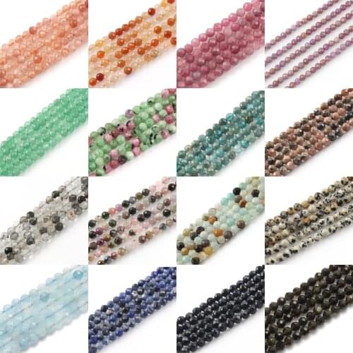 2/3/4 mm Faceted Agates Obsidian Aventurine Labradorite Tourmaline Amazonite Small Round Section Beads Charms Jewelry Supplies