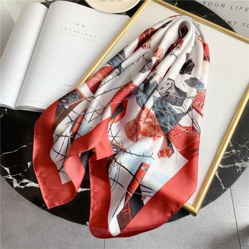 2021 Square Silk Scarf Women Neck Hair Band Shawl Wrap Foulard Bandana Female Design Print Neckerchief Spring Scarves New