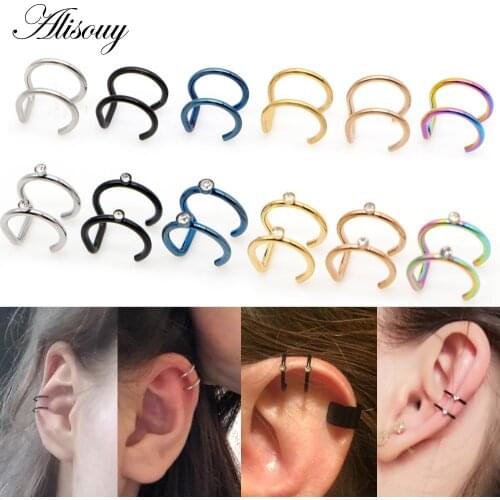 Alisouy 2pc Punk Man/Women Stainless Steel Ear Clip Fake Earring Cuff Wrap Earrings No piercing-Clip On Cartilage Wrap Jewelry
