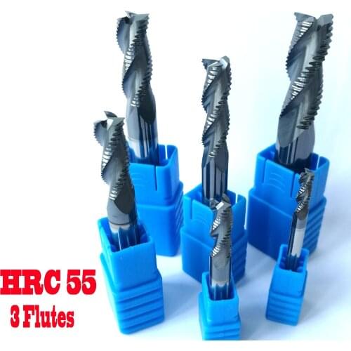 4mm 6mm 8mm 10mm 12mm HRC55 3 flutes Roughing End Mills Milling cutters CNC rough Tools Carbide router bits milling bits