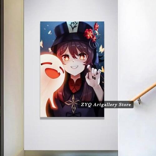 Genshin Impact Hu Tao Anime For Bedroom Poster Decorative Painting Canvas Wall Art Living Room Posters Christmas present