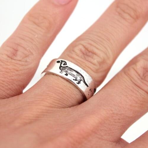 Hzew Animal Ring dog butterfly cat Ancient silver color Adjustable