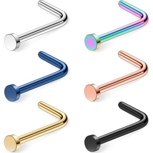 JFORYOU 18G 20G 316L Surgical Steel Nose Stud Ring L Shaped with 2MM Flat Top Piercing Jewelry 2-6PCS