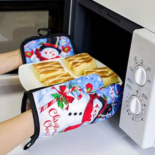 Kitchen Utensils Christmas Santa Claus Printing Oven Baking Gloves Anti Scald Heat Insulation Microwave Oven Gloves Mitts Set