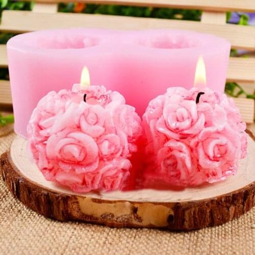 KUXSE 3D Rose Flower Ball Silicone Mold Candle Molds Fondant Cake Decorating Tools Soap Mold Chocolate Candy Moulds Baking Tools