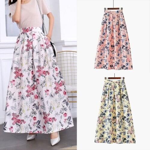 Summer Skirts Womens Fluffy skirt High Waist Pockets Long Skirt Vintage Floral Print Flower Maxi Skirt Plus size 3XL skirt