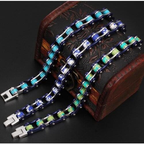 Trendy Fashion Stainless Steel Marble Pattern Bicycle Link Chain Biker Mens Boys Bracelet Bangle 8.45"(21cm) ,15mm Friend Gift
