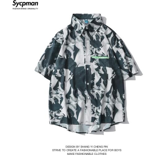 Mens shirt cardigan short-sleeved 2021 summer new Hawaiian beach vacation leisure all-match printed button beach top