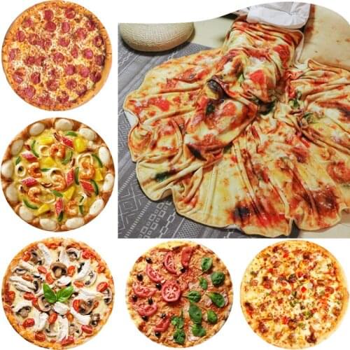 Soft Warm Flannel Sofa Pizza Blanket 290Gsm Round Shape Plaid Throw Funny Nap Leisure Air Conditioning Tortilla Blankets