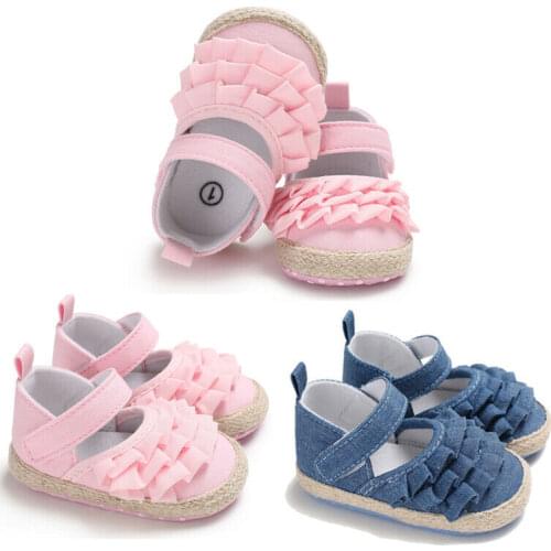 2019 New Newborn Infant Baby Girl Summer Kids Shoes Soft Sole Crib Prewalker Toddler Anti-Slip Solid Ruffled First Walkers