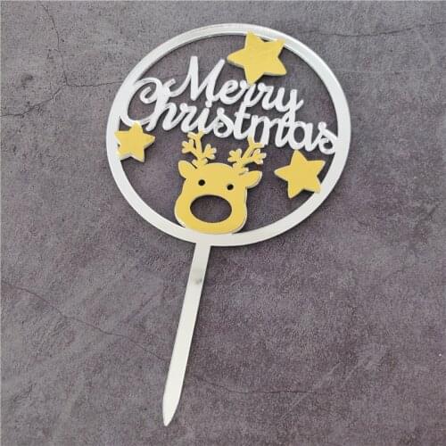 New Merry Christmas Cake Topper Gold Silver Red Cute Deer Elk Acrylic Cake Topper For Xmas Home Decor Party Cake Decorations