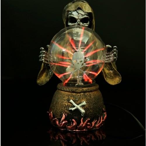 Novelty Skeleton Wizard Magic Plasma Ball Light SKULL Magic Claw Electrostatic Ball Night Light Halloween Decoration Table Lamp