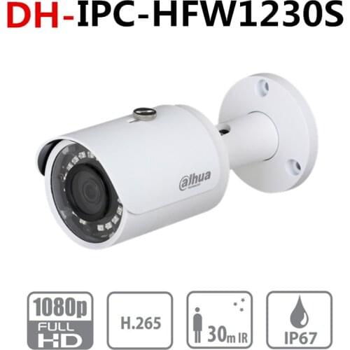 Original Dahua IPC-HFW1230S 2MP Bullet IP Camera POE H.265 IR 30m IP67 Outdoor Network Camera HFW1230S For Home Security