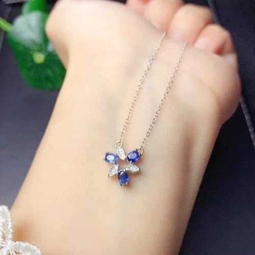 Natural sapphire necklace pendant Free shipping 925 sterling silver For men women