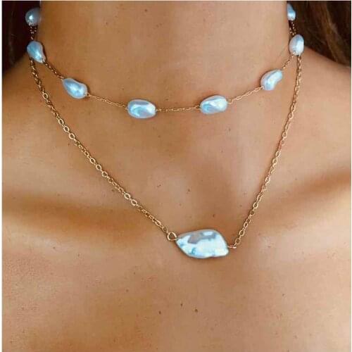 Simulated Pearl Pendant Necklace Female Statement Gold Color Chain Geometric Pearl Beaded Choker Necklace For Women Jewelry