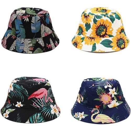 New Tropical Print Leaf Fisherman Hat for Women Summer Reversible Leisure Sun Protection Hat Foldable Bucket Hat Unisex Panama