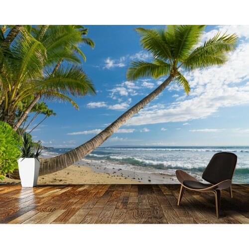 Papel de parede Palm tree tropical beach seascape natural landscape wallpaper,living room bedroom wall papers home decor mural