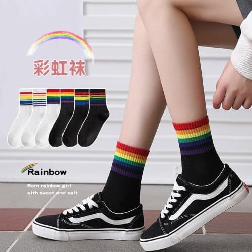Socks Rainbow Socks Vintage Short Sports Socks Solid Cotton Socks Streetwear Short Socks For Man Girl Cool Tube Socks