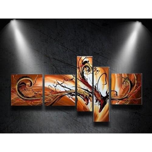 100%Hand-Painted Modern on the Canvas Art golden line Abstract Oil Painting Wall Household Sitting Room Decoration 5 pcs/set