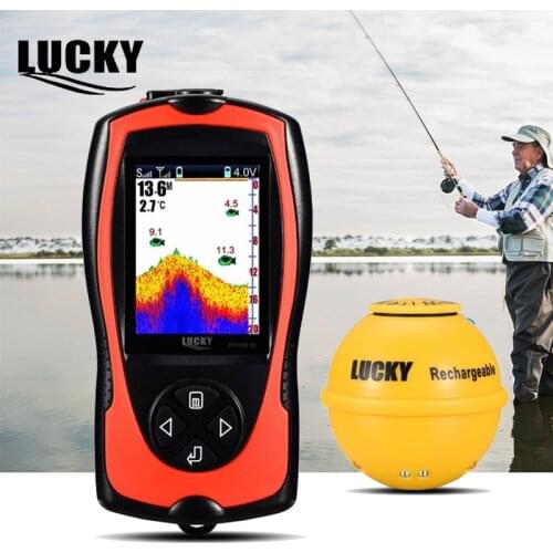 LUCKY Portable Fish Finder Transducer Sonar Sensor 147 Feet Water Depth Finder LCD Screen Echo Sounder Fishfinder with Fish Alar