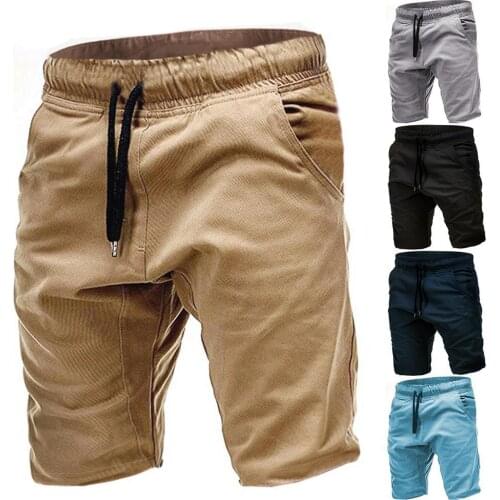 Men Sporty Shorts Solid Color Drawstring Pockets Cotton Knee-length Trousers Fashion Style Man Shorts Bermuda Beach Shorts