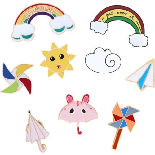 Sunny Cute Women Girl 1Pc Brooch Enamel Pins Rainbow Cloud Umbrella Windmill Sun Sweater Coat Bag Pin Badge Warm Gift Send Her