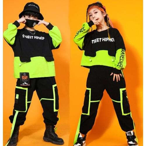 2021 Green Crop Tops Cargo Pants Hiphop Dancers Outfits Jazz Performance Rave Clothes Ballroom Hip Hop Practice Clothes DQS7855
