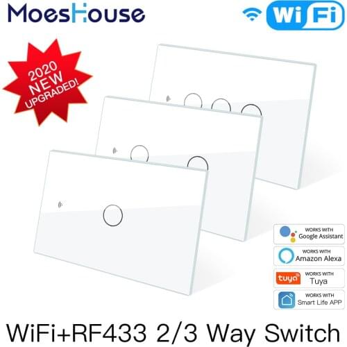 Smart Glass Panel Switch Smart Life/Tuya App Multi-Control Association, Voice Control with Alexa,Google Home,1/2/3 Gang