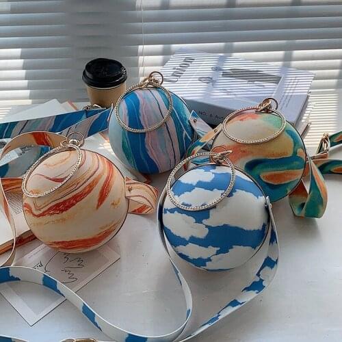 Fashion Marbling Lady Handbag Quality Banquet Shoulder Clutch Bag Spherical Evening Bags Small Purse Chain Shoulder Bolsos Mujer