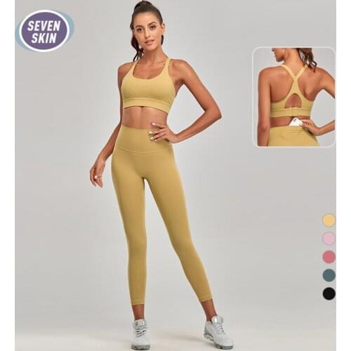 SEVEN SKIN Women Fitness Yoga Sets 2 Piece Suits Sportswear High Waist Gym Running Leggings+Workout Bra Seamless Sports Clothing