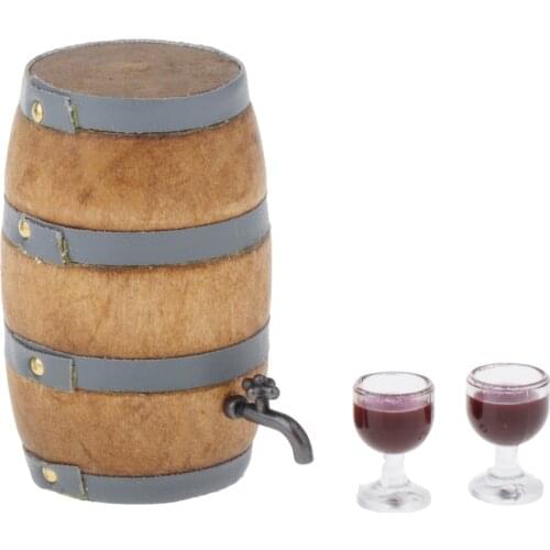 1/12 Dollhouse Miniature Wine Barrel Goblet Set for Doll House Kitchen or Pub Bar Decoration, Pack of 3 Pieces