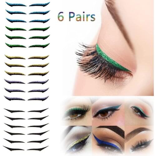 12Pcs Self-Adhesive Eyeliner Sticker Lazy Waterproof Colorful Glitter Eyelid Lightweight Breathable Invisible Eye Line Stickers