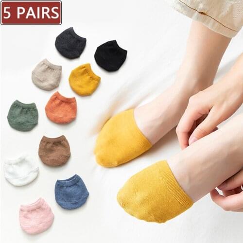 5 Pairs Women Forefoot Invisible Socks Summer Solid Color Candy Female Half Foot Toe Cover Half Socks Cotton Breathable Socks
