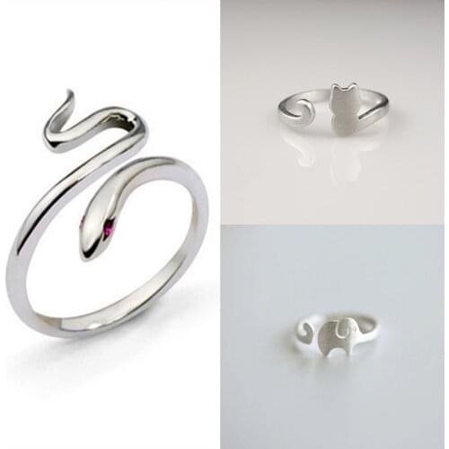 925 Sterling Silver Pin Cat, Elephant, Snake and Other Small Animal Image Ring, Exquisite Increase Charm