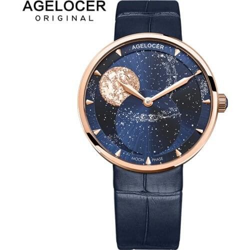 AGELOCER 2020 New Gold Watch Women Watches Ladies Moonphase Womens Bracelet Watches Female Waterproof Clock Relogio Feminino